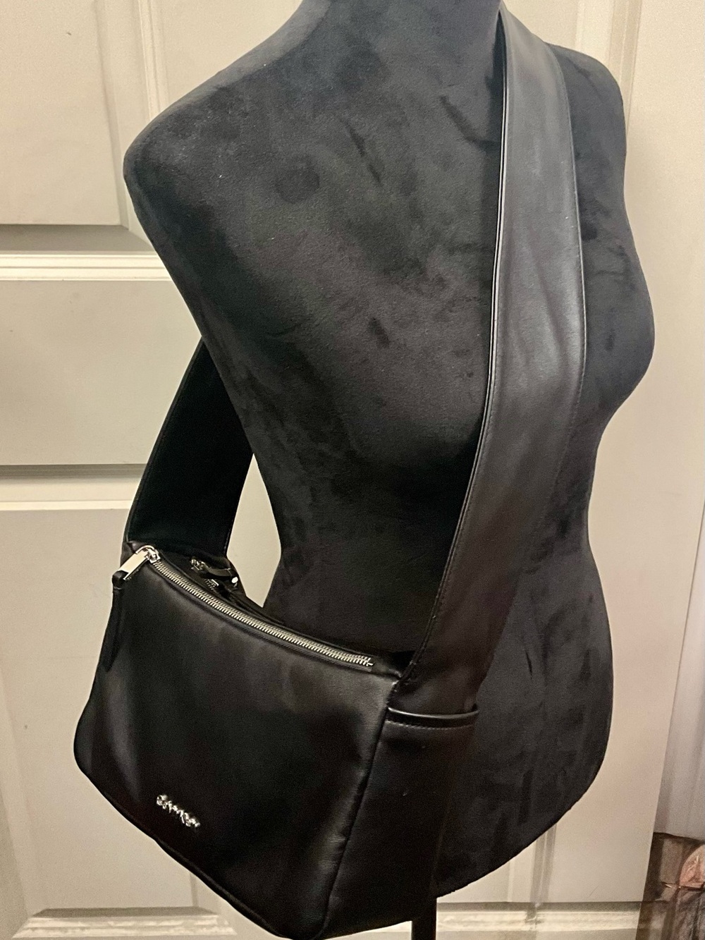 Calvin Klein Black Leather Messenger Crossbody Bag
